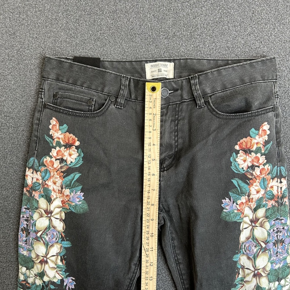 Insight Denim Skinny Jeans Women's 6 Black Charcoal Floral Ankle Zip Stretch 28" - Picture 11 of 15